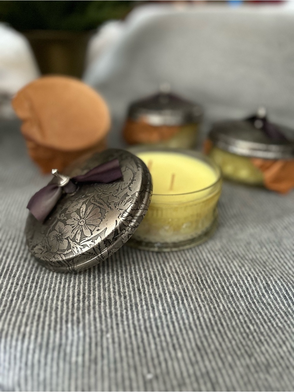 Decorative Scented Glass Vessel Candle with Embossed Lid by Olive & Cocoa NEW